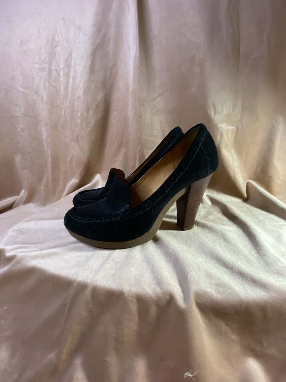 KORS Michael Kors Black Suede Platform Loafer Heels